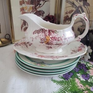 Vintage Booths "Washington" Pattern Gravy Boat with Underplate England